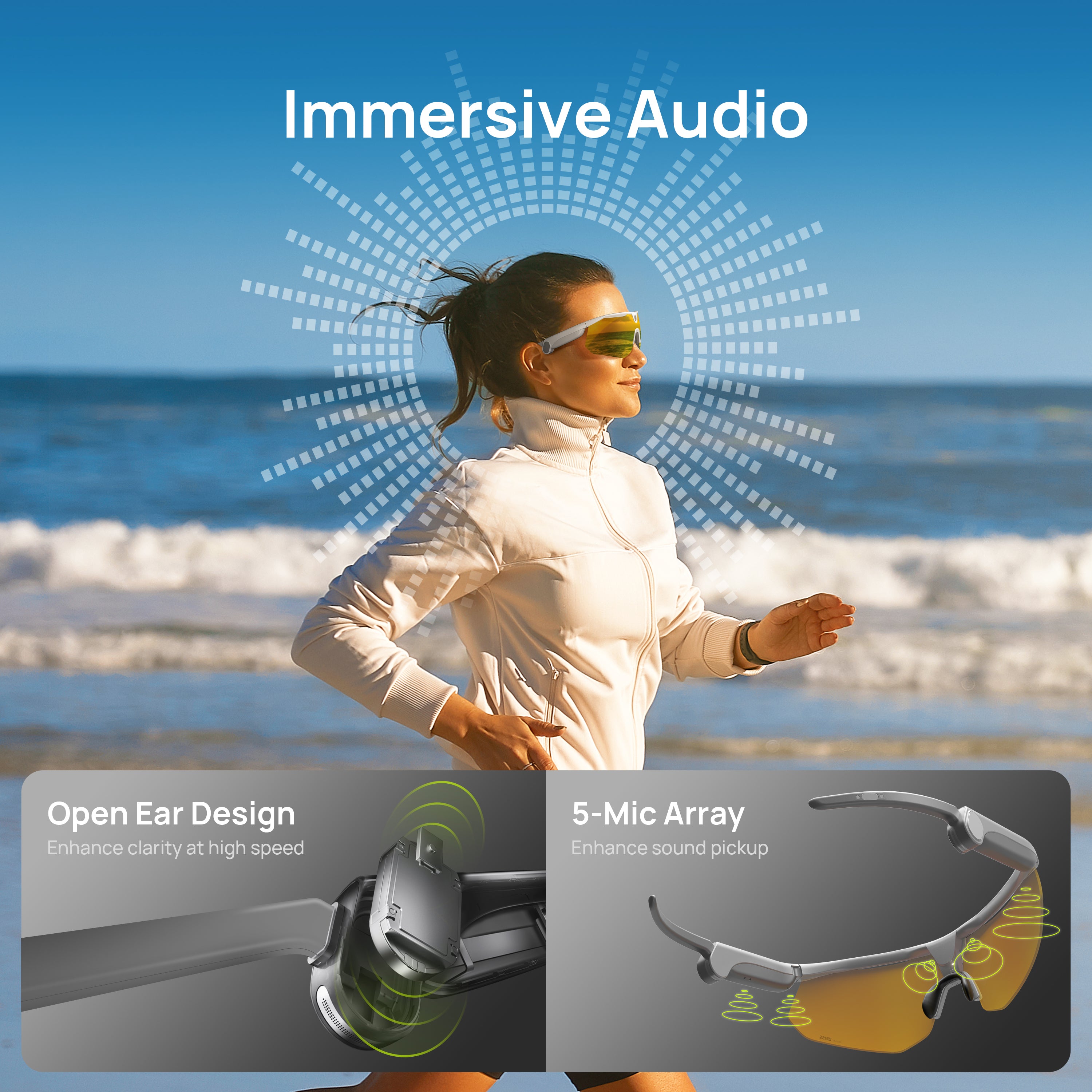 BleeqUp Ranger AI Sports Camera Glasses (White Frame) - Lenses by Zeiss