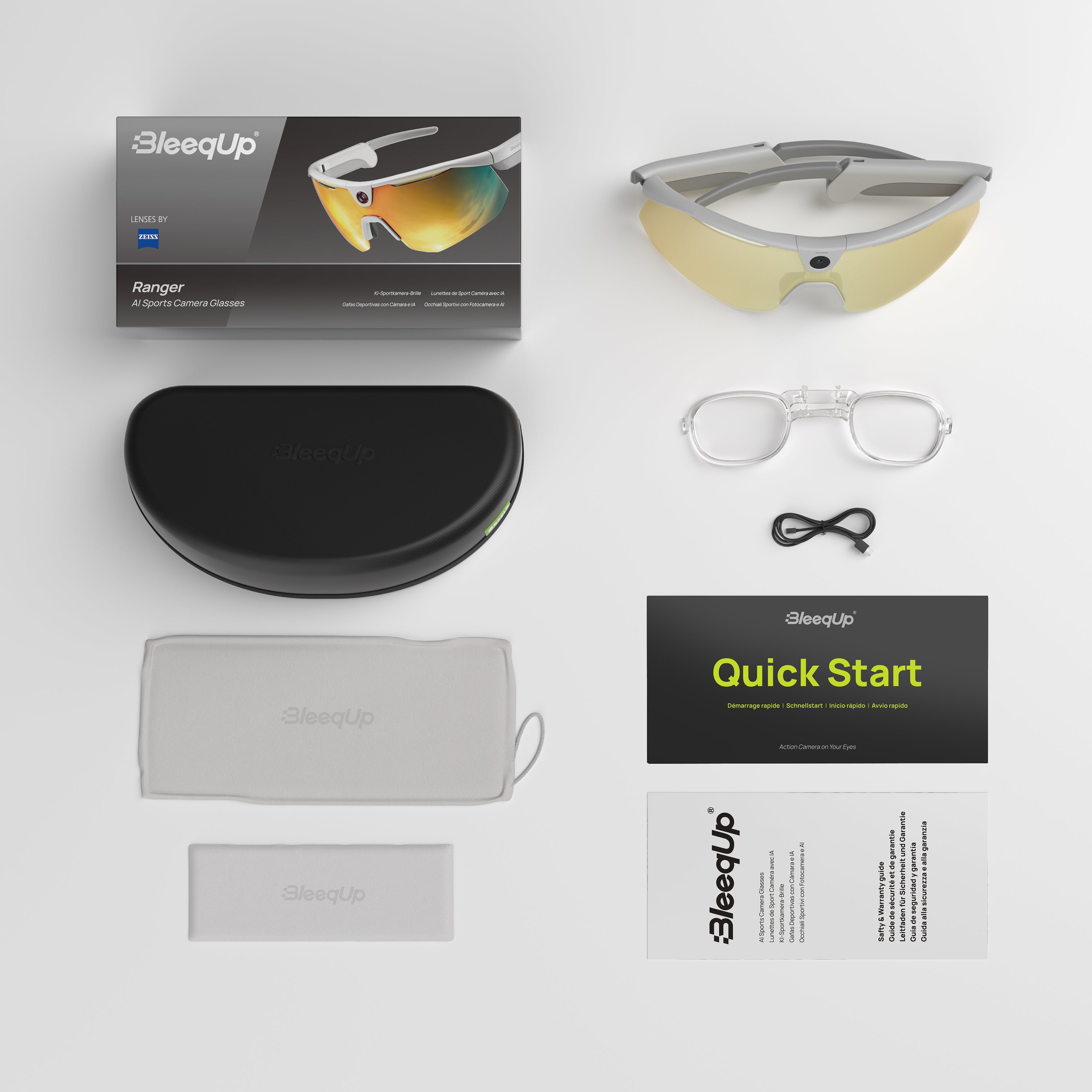 BleeqUp Ranger AI Sports Camera Glasses (White Frame) - Lenses by Zeiss